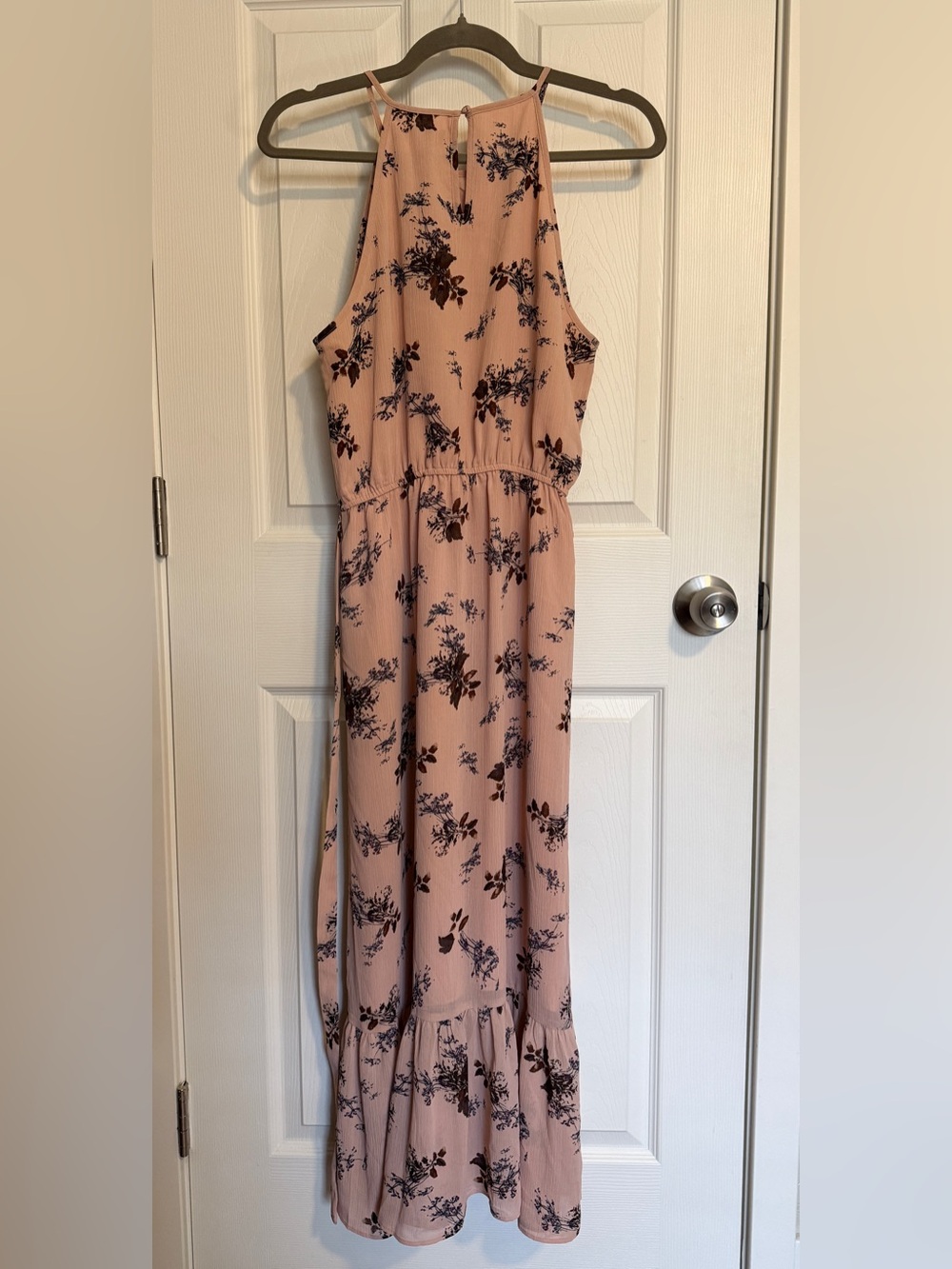 Chelsea 28 Blush Feminine Soft Floral Halter Maxi Dress Boho Romantic Size S - Picture 6 of 7
